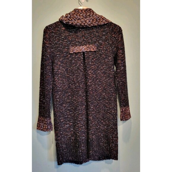 Curio Dark Multicolor Chunky Long Shawl Collar Cardigan Sweater Pockets Sz S - Picture 5 of 7